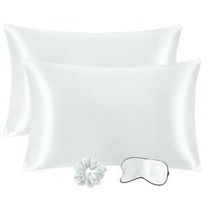 Set of 2 Satin Silk Pillowcase Soft Zipper ClosureKing Light Gray